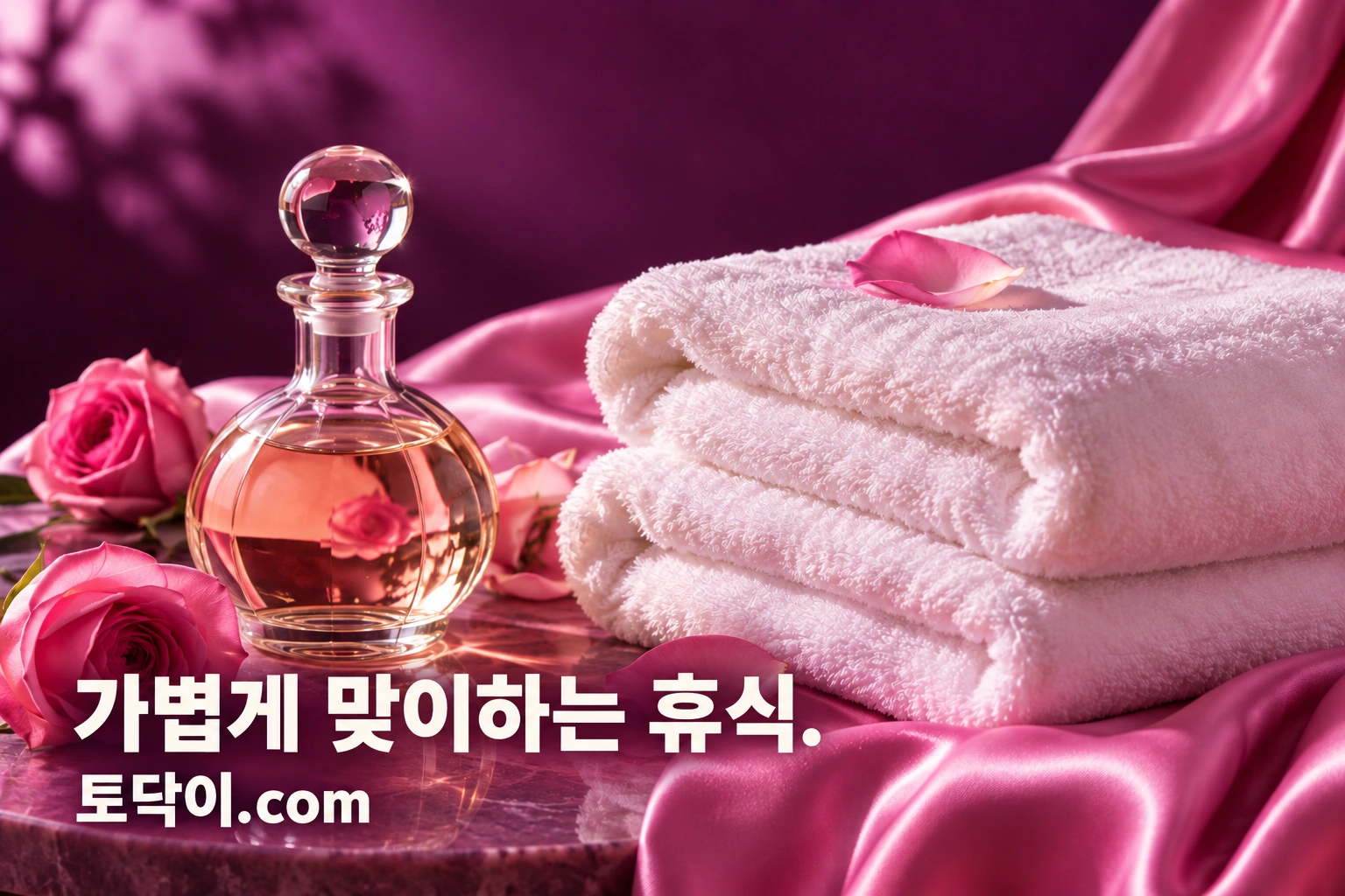 수건과 오일을 배치한 브랜드 연출 준비물 정물
