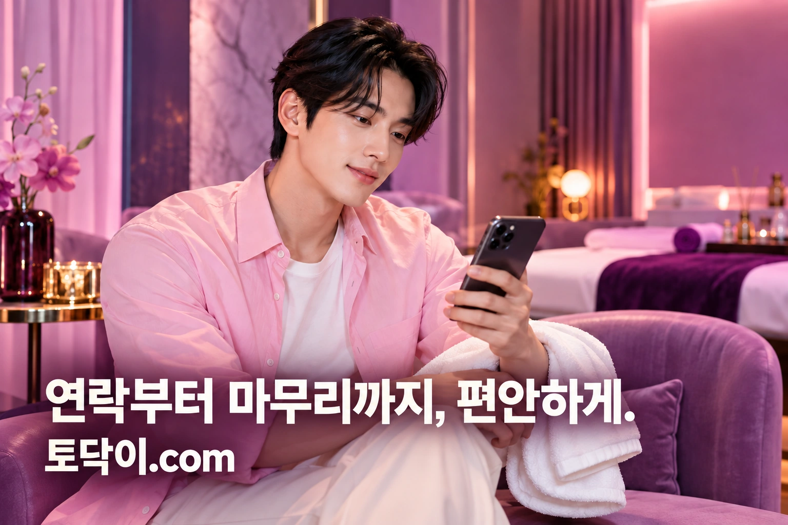 방문을 준비하는 분위기의 브랜드 연출 남성 모델